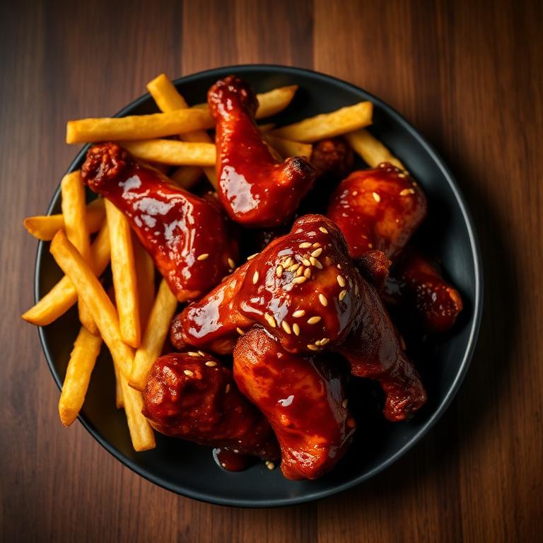 BBQ Chicken Wings with Fries