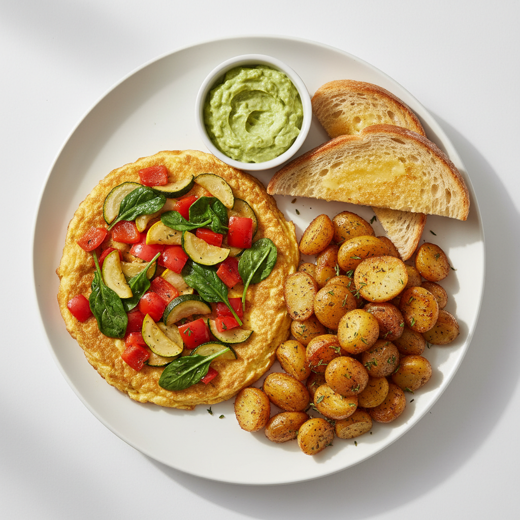 Veggie Omelette with Potatoes and Toast