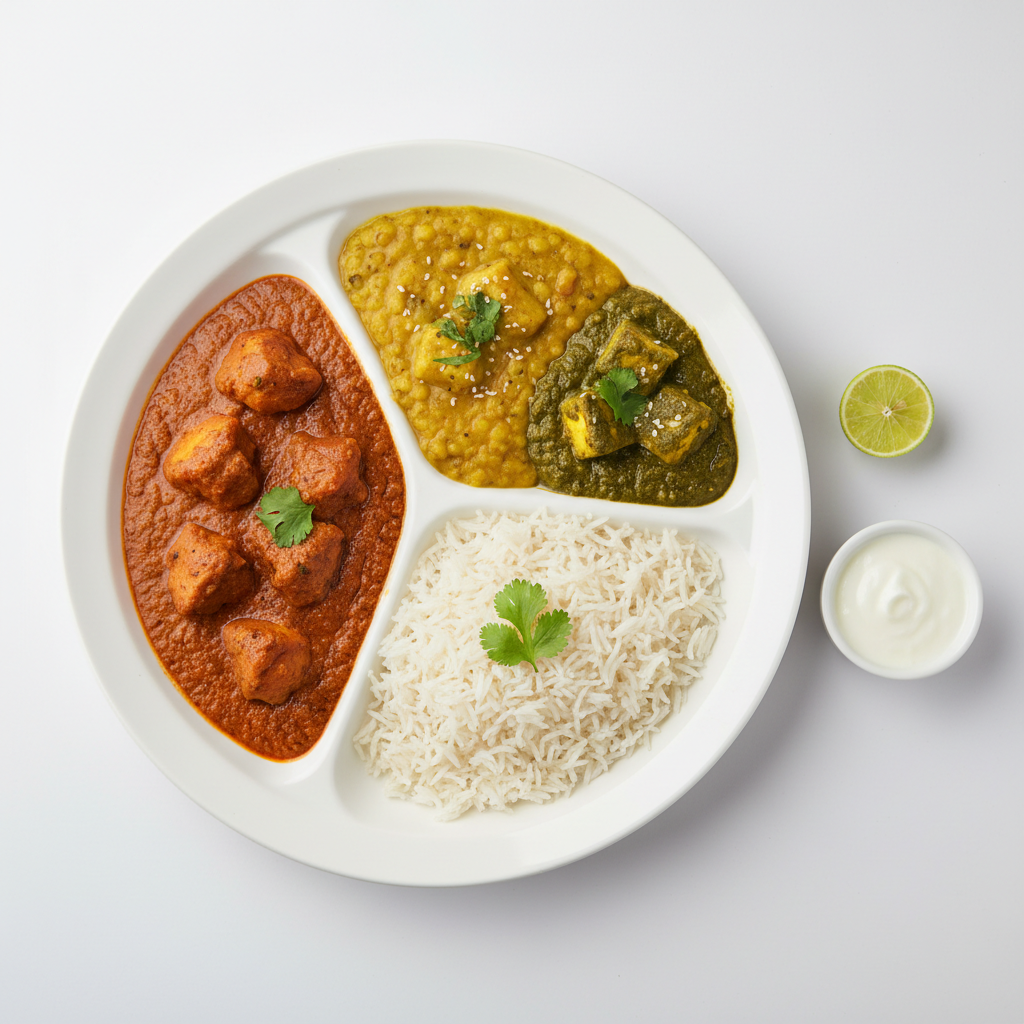COMBO #2: 1 Meat Curry & 2 Veg Curries on Rice