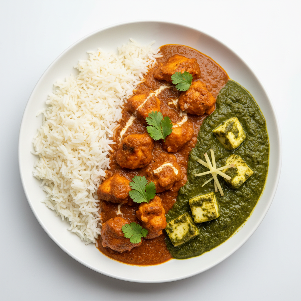COMBO 1: 1 Meat Curry & 1 Veg Curry on Rice
