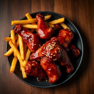 BBQ Chicken Wings with Fries