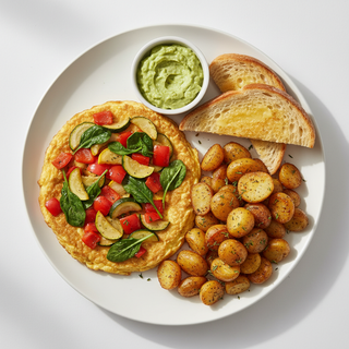 Veggie Omelette with Potatoes and Toast